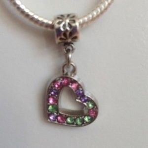 “Heart” Silver Tone Dangling Charm Bead For European Style Charm Bracelets